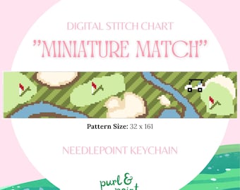 Golf Course Needlepoint Keychain Digital Chart | 13 & 18 Mesh Pattern