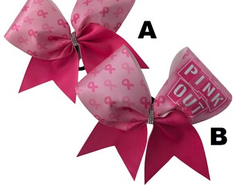 Pink Out Satin Sublimated Cheer Bows, Rhinestone Cheer Bows, Cheer Bows, Satin Cheer Bows,Allstar Cheer Bows