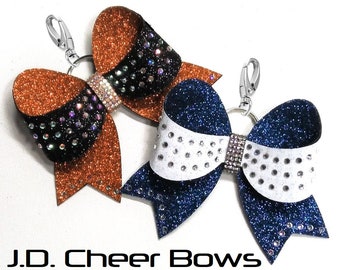 Deluxe Rhinestone Cheer Bow Keychain,cheer bow zipper pulls, Many Colors Combos, Keychain Bows, Cheer Gifts, Cheer Keychain