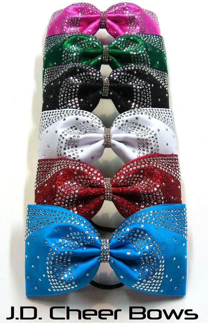 Tailless Glitter w/Rhinestones Tailless Cheer Bow-your choice of colors,Tailless Cheer Bow,Rhinestone Cheer Bow image 1