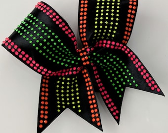 Satin with Neon Rhinestones Cheer Bow,  Cheer Bows, Neon Rhinestone Cheer Bows