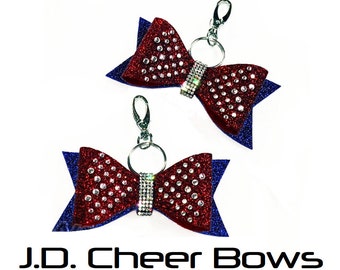 Deluxe Rhinestone Dolly Cheer Bow Keychain,cheer bow zipper pulls, Many Colors Combos, Keychain Bows, Cheer Gifts, Cheer Keychain