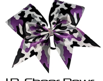 Satin Camo Sublimated Cheer Bows, Rhinestone Cheer Bows, Cheer Bows, Satin Cheer Bows,Allstar Cheer Bows