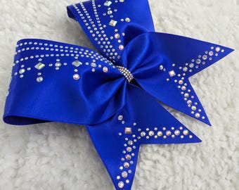 Crystal Satin Jeweled Cheer Bows, Rhinestone Cheer Bows, Cheer Bows, Satin Cheer Bows,Allstar Cheer Bows