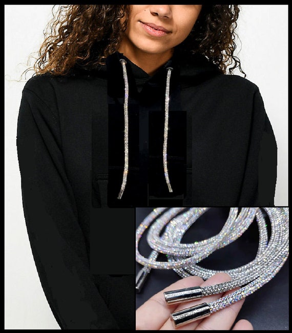 Black CC Scattered Pullover Sweater with Crystal Rhinestone Hoodie