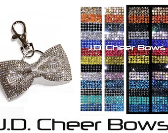 Cheer Mini Tailless Mega Bling Victoria Bow Keychain, Bag Tag, Zipper Pull, Cheer Bow, Rhinestone Cheer Bow
