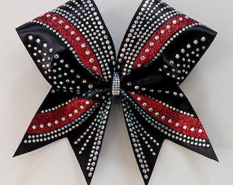 Crystal Satin Glitter Cheer Bows, Rhinestone Cheer Bows, Cheer Bows, Satin Cheer Bows,Allstar Cheer Bows
