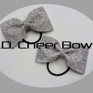 Cheer  Bow Tailless Pigtail Set, Mega Bling Victoria Bow-Clear or AB Rhinestones, Cheer Bow, Rhinestone Cheer Bow