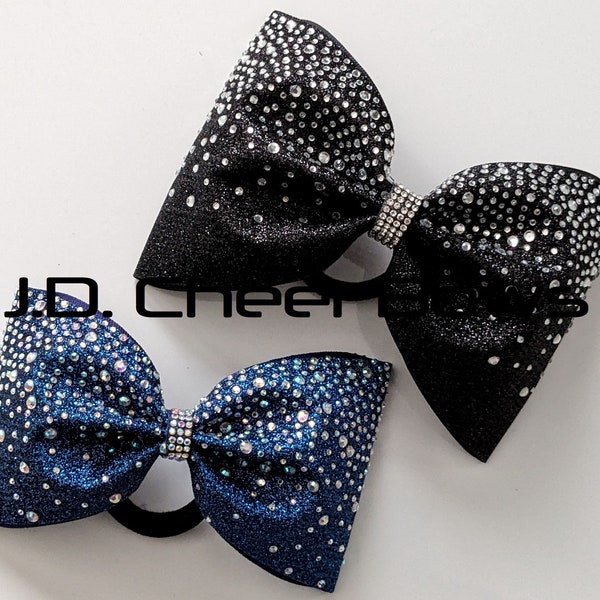 3" and 4" Glitter w/Rhinestones Tailless Cheer Bow,-your choice of colors,Tailless Cheer Bow