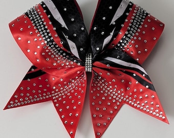Satin Sublimated Rhinestone Cheer Bows, Rhinestone Cheer Bows, Cheer Bows, Satin Cheer Bows, Allstar Cheer Bows