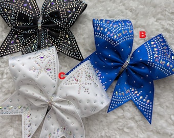 Crystal Satin Jeweled Cheer Bows, Rhinestone Cheer Bows, Cheer Bows, Satin Cheer Bows,Allstar Cheer Bows