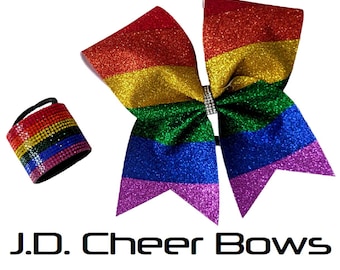 Pride Glitter Cheer Bow or Ponytail Cuff,Glitter Cheer Bows, Cheer Bow, Rhinestone Cheer Bow,Ponytail Wraps,Dance Ponytail Cuffs