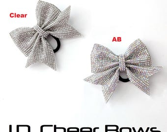 Cheer Mini and Small Sized Pigtail Bow Sets, Mega Bling Victoria Bows Clear or AB Rhinestones, Cheer Bow, Rhinestone Cheer Bow