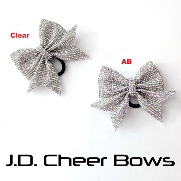 Cheer Mini Pigtail Bow Set, Mega Bling Victoria Bows Clear or AB Rhinestones, Cheer Bow, Rhinestone Cheer Bow