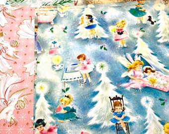 Vintage Christmas Wrapping Paper, Girls, Bells, Angels. Unused.