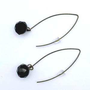 Victorian Black Faceted Glass Drops, Antique Button Earrings