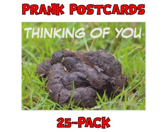 Prank Postcards (25-Pack) - Funny Thinking of You Dog Poop - Pranks Practical Jokes Gags Revenge - Send Them To Your Victims Yourself