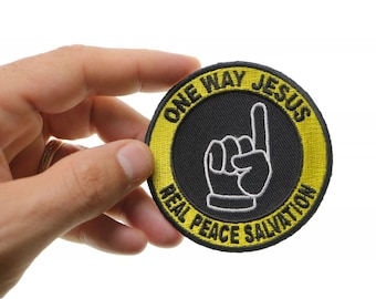 Patch, Embroidered Patch (Iron-On or Sew-On), One Way Jesus Real Peace Salvation, 3" Round