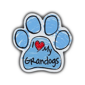 May include: Blue paw print with a red heart and the text "I love my Grandogs".