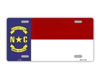 License Plate, Metal Vanity Tag Cover, North Carolina State Flag, 12" x 6"