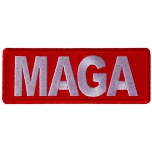 Patch, Embroidered Patch (Iron-On or Sew-On), MAGA Trump Make America Great Again (White On Red), 4&quot; x 1.5&quot; (10.2 cm x 3.8 cm)