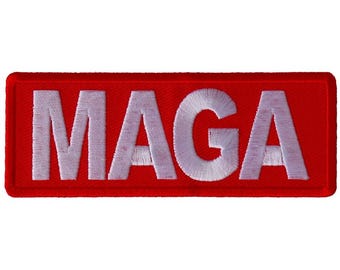 Patch, Embroidered Patch (Iron-On or Sew-On), MAGA Trump Make America Great Again (White On Red), 4" x 1.5" (10.2 cm x 3.8 cm)