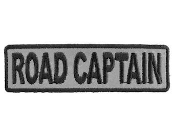 Patch, Embroidered Patch (Iron-On or Sew-On), Club Rank Position, Road Captain (Black on Silver Reflective), 3.5" x 1"