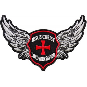 Patch, Embroidered Patch (Iron-On or Sew-On), Jesus Christ Lord and Savior Wings Christian, 4.5" x 3"