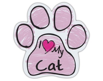 Pink Scribble Cat Paw Shaped Magnet - I Love My Cat - Cars, Trucks, SUVs, Refrigerators, Etc. - Magnetic Bumper Sticker