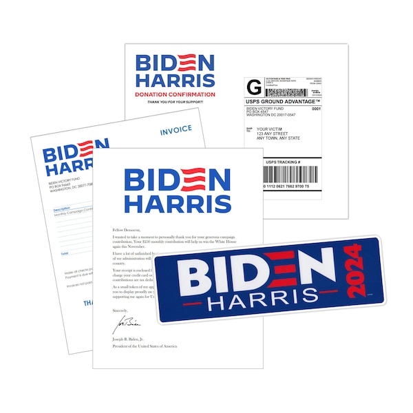 Prank - Joe Biden 2024 Campaign Donation Confirmation, Very Realistic Practical Joke Revenge, We Send Directly To Your Victim 100% Anonymous