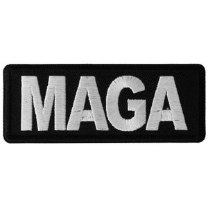 May include: Black embroidered patch with white lettering that reads "MAGA".