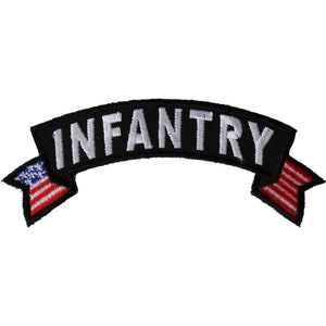 Patch, Small Embroidered Rocker (Iron-On or Sew-On), Infantry Military Vet United States Flag, 4&quot; x 1.5&quot; Arch