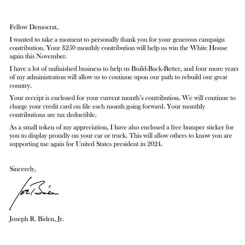 Prank Joe Biden 2024 Campaign Donation Confirmation, Very Realistic Practical Joke Revenge, We Send Directly To Your Victim 100% Anonymous image 4