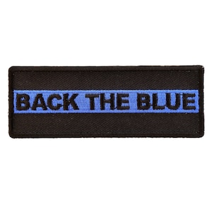 Patch, Embroidered Patch (Iron-On or Sew-On), Back The Blue Police Patch With Blue Line, 4&quot; x 1.5&quot; (10.2 cm x 3.8 cm)