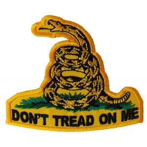 May include: Yellow embroidered patch with a coiled black snake and the text "Don't Tread On Me".