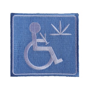 Patch, Embroidered Patch (Iron-On or Sew-On), Handicap Stoner With Bong Funny, 3" x 3"