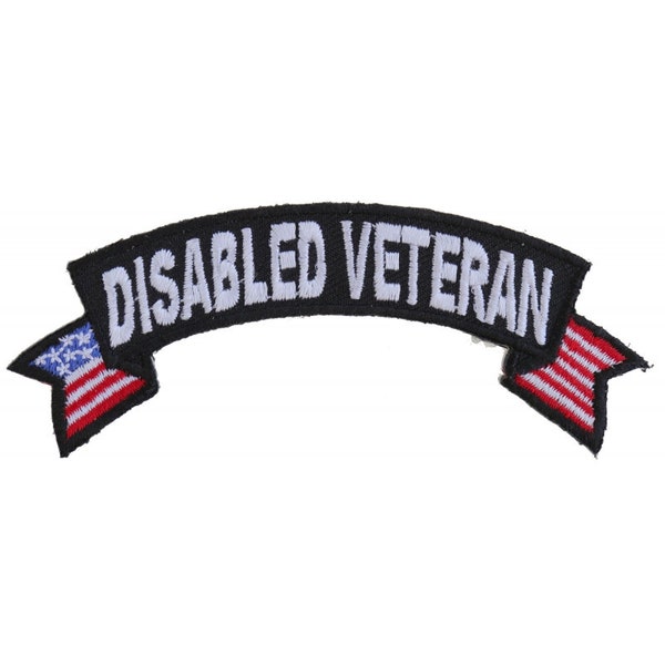 Patch, Small Embroidered Rocker (Iron-On or Sew-On), Disabled Military Veteran United States Flag, 4" x 1.5" Arch