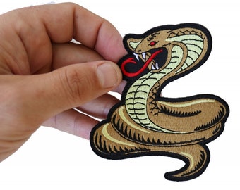 Patch, Embroidered Patch (Iron-On or Sew-On), Cobra Snake Black/Brown, 3.5" x 4"