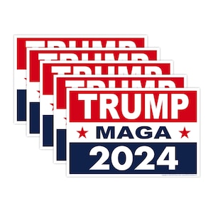 5-Pack Political Campaign Yard Sign w/Stake, Donald Trump 2024 Make America Great Again MAGA, Red White Blue, 18&quot; x 12&quot; (Double-Sided Sign)