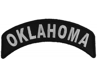 Patch, Small Embroidered Rocker (Iron-On or Sew-On), Oklahoma State Patch, 4" x 1.75" Arch