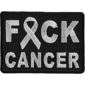 Patch, Embroidered Patch (Iron-On or Sew-On), FCK Cancer White Ribbon, 2.75" x 2"