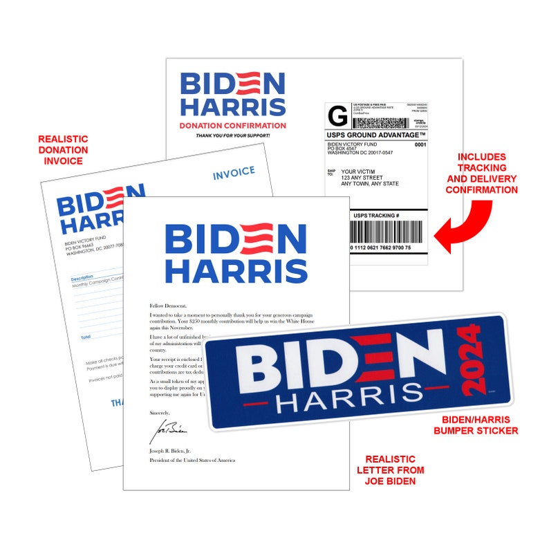 Prank Joe Biden 2024 Campaign Donation Confirmation, Very Realistic Practical Joke Revenge, We Send Directly To Your Victim 100% Anonymous image 2