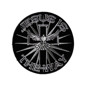 Patch, Embroidered Patch (Iron-On or Sew-On), Jesus is the Way Cross Dove Patch, 4&quot; x 4&quot;
