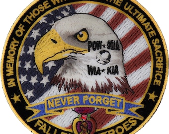Patch (Iron-On/Sew-On), Fallen Hero's POW, MIA, KIA Memorial Patch 4" x 4"