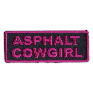 Patch, Embroidered Patch, Asphalt Cowgirl, 4&quot; x 1.5&quot;