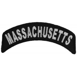 May include: Black and white embroidered patch with the word "MASSACHUSETTS" in white lettering.