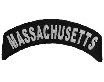 Patch, Small Embroidered Rocker (Iron-On or Sew-On), Massachusetts State Patch, 4" x 1.75" Arch