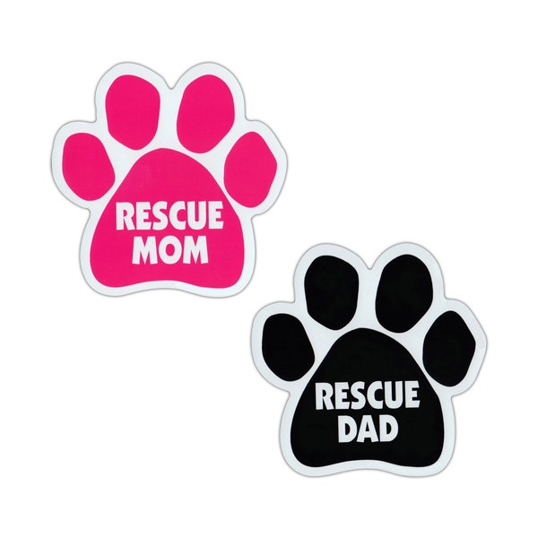 Rescue Mom and Rescue Dad Paw Magnet Set, Rescue Dogs, Rescue Cats, 2 Magnets, 5.5" x 5.5" Magnetic Bumper Stickers