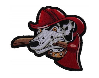 Patch, Embroidered Patch (Iron-On or Sew-On), Fireman's Best Friend Dalmatian Dog Fire Axe, 3.5" x 3"