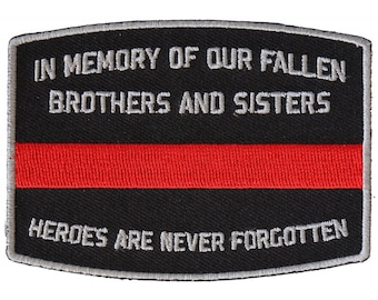 Patch, Embroidered Patch (Iron-On or Sew-On), Fallen Firefighter Memorial Patch Thin Red Line, 3.5" x 2"